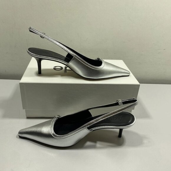 NEW AEYDE Women's Saba Slingback Pumps – Silver, Size 7 - Picture 1 of 16